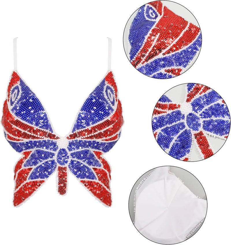 Mocure Womens Glitter Sequin Butterfly Crop Top Low-Cut Tank Top Rave Tube Vest Top for Belly Dance Costume Outfits - Image 5